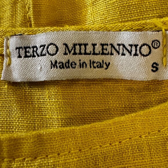 TERZO MILLENNIO Oversized 100% Linen Tunic Blouse in Yellow Size Small - Picture 5 of 8